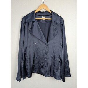 Chicos Jacket US 20 22 4 Black Satin Double Breasted Lightweight Blazer Pockets